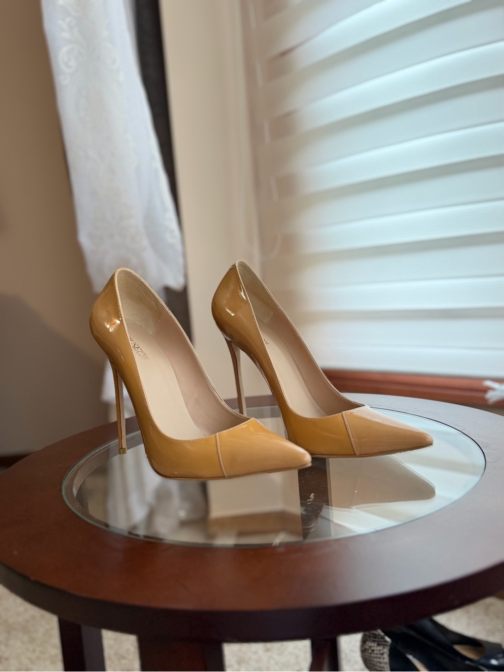 House of CB Tan Patent Pointed-Toe Stiletto Pumps